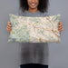 Person holding 20x12 Custom San Anselmo California Map Throw Pillow in Woodblock