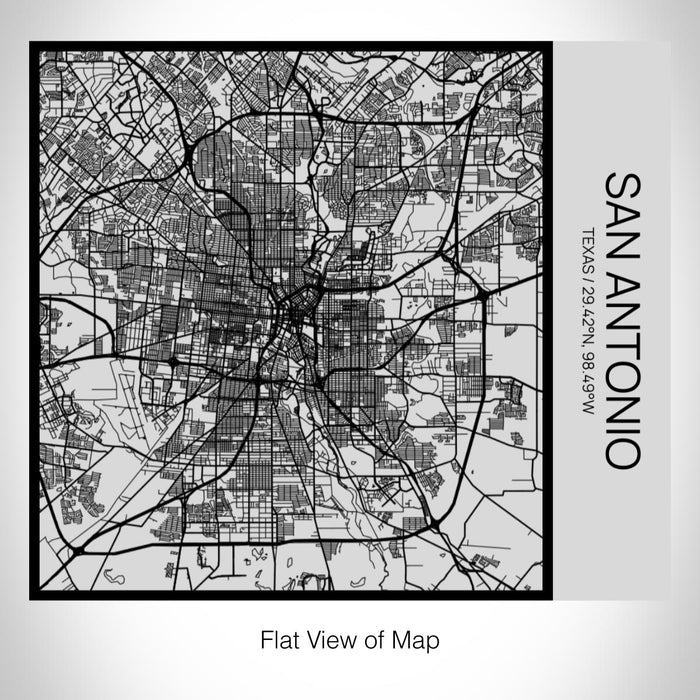 Rendered View of San Antonio Texas Map on 17oz Stainless Steel Insulated Tumbler in Tactile Lines with Succulent in Background