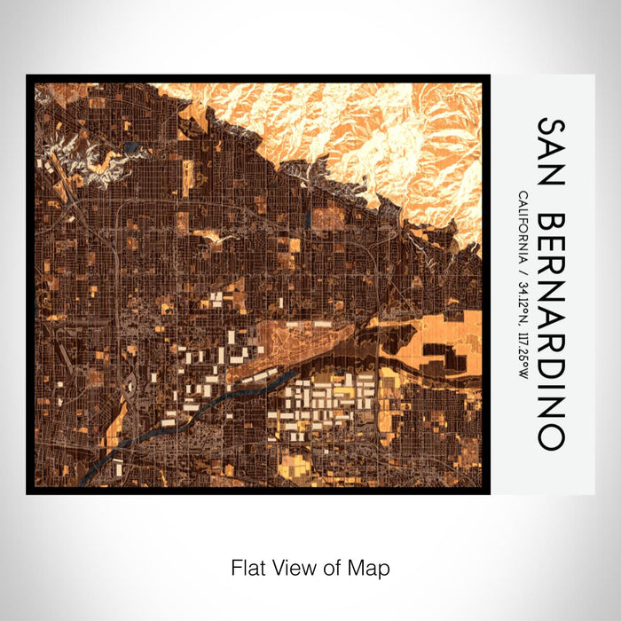 Rendered View of San Bernardino California Map on 20oz Stainless Steel Insulated Bottle with Bamboo Top with printed ember style map