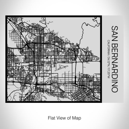Rendered View of San Bernardino California Map on 20oz Stainless Steel Insulated Bottle with Bamboo Top with printed Tactile Lines Map in Black