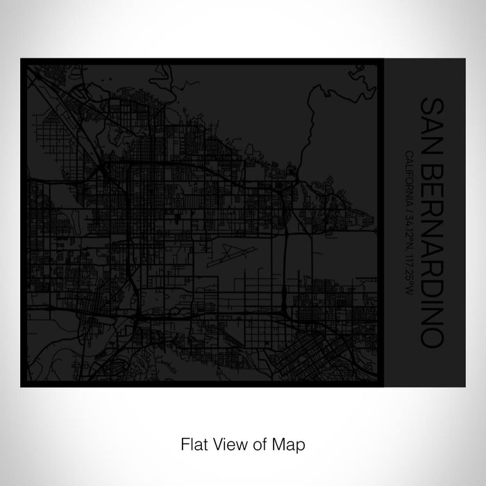 Rendered View of San Bernardino California Map on 20oz Stainless Steel Insulated Bottle with Bamboo Top in Matte Black with printed Tactile Lines Map in Black