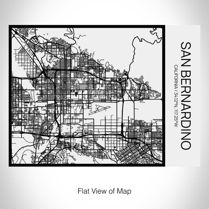 Rendered View of San Bernardino California Map on 20oz Stainless Steel Insulated Bottle with Bamboo Top in Matte White with printed Tactile Lines Map in Black