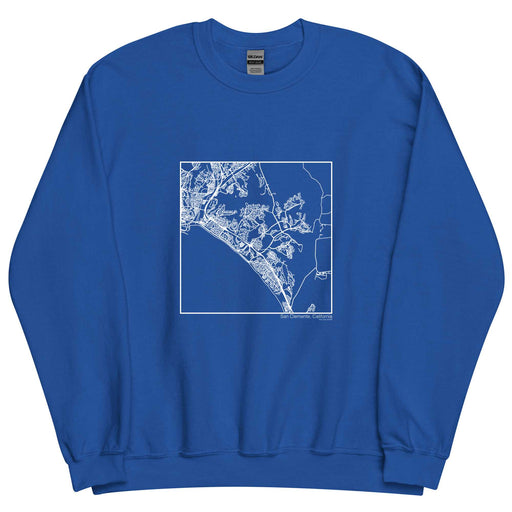 San Clemente California  Map Unisex Crewneck Sweater with City inscription in Royal Blue