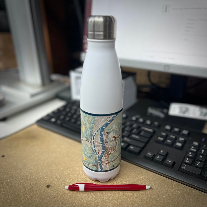 17oz Stainless Steel Insulated Bottle with Woodblock Style Map