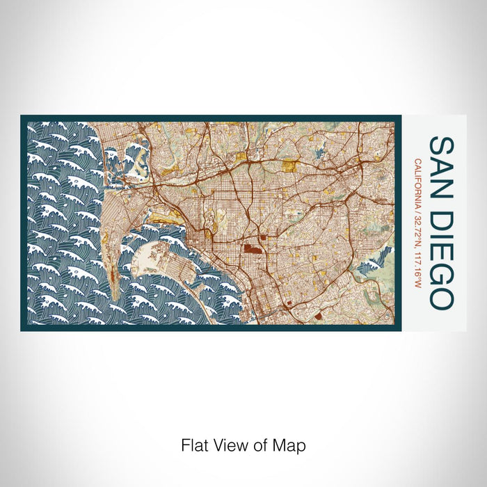 Rendered View of San Diego California Map on 17oz Stainless Steel Insulated Bottle with printed woodblock style map