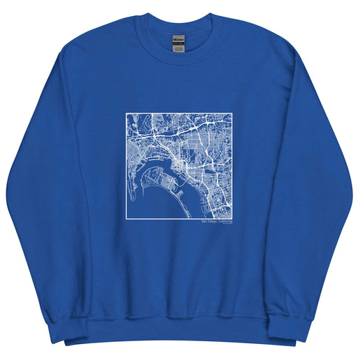 San Diego California  Map Unisex Crewneck Sweater with City inscription in Royal Blue
