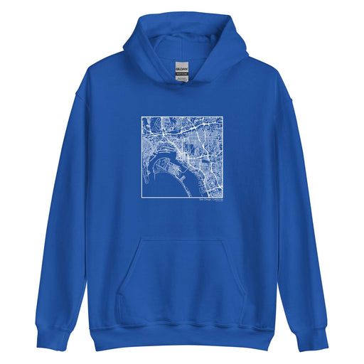 San Diego California  Map Unisex Hoodie Sweater with City inscription in Royal Blue