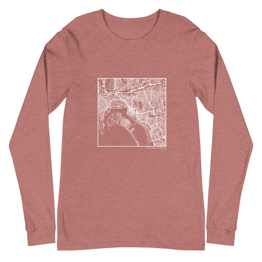San Diego California  Map Unisex Long-Sleeve T-shirt with City inscription in Heather Mauve