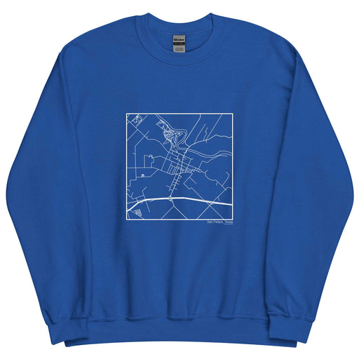 San Felipe Texas  Map Unisex Crewneck Sweater with City inscription in Royal Blue