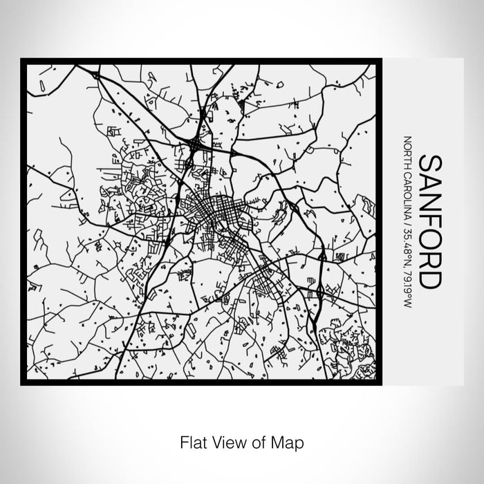 Rendered View of Sanford North Carolina Map on 20oz Stainless Steel Insulated Bottle with Bamboo Top in Matte White with printed Tactile Lines Map in Black