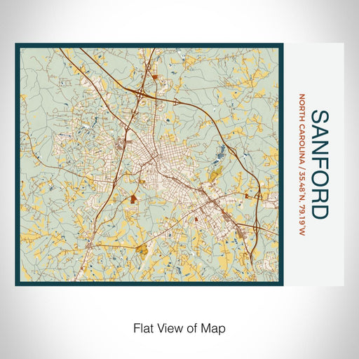 Rendered View of Sanford North Carolina Map on 20oz Stainless Steel Insulated Bottle with Bamboo Top with printed woodblock style map