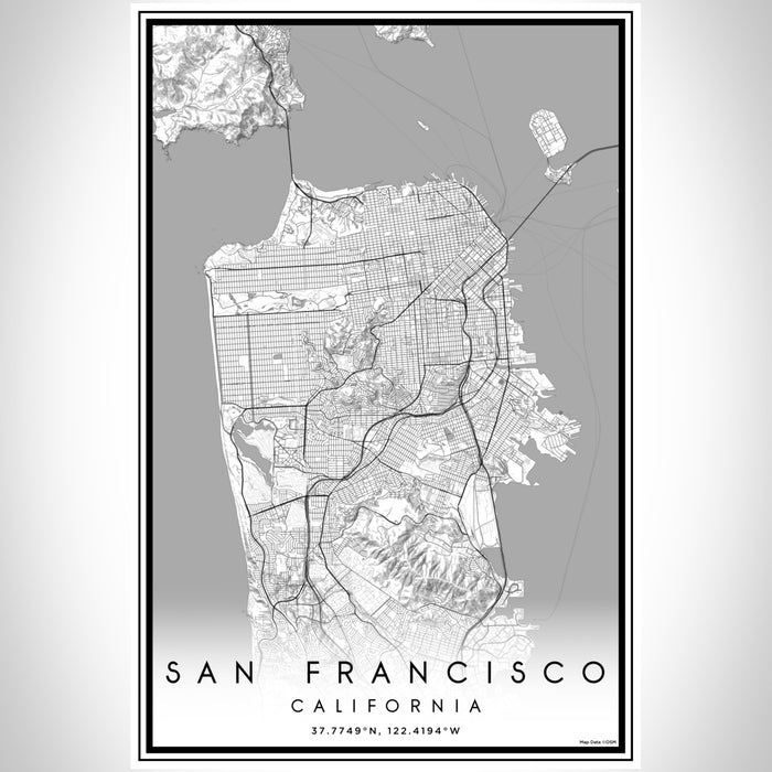 San Francisco California Map Print Portrait Orientation in Classic Style With Shaded Background