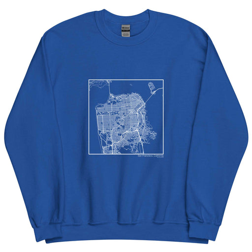 San Francisco California  Map Unisex Crewneck Sweater with City inscription in Royal Blue