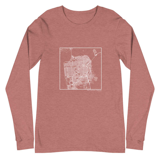 San Francisco California  Map Unisex Long-Sleeve T-shirt with City inscription in Heather Mauve