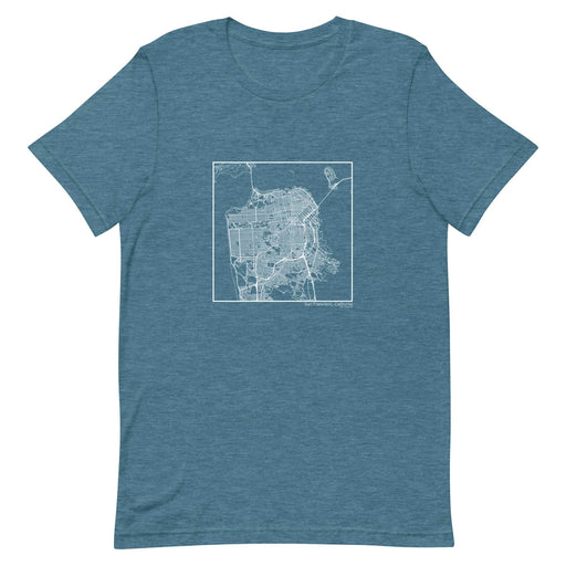 San Francisco California  Map Unisex T-Shirt with City inscription in Heather Teal