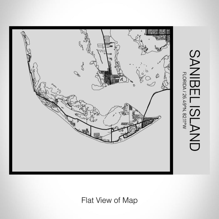 Rendered View of Sanibel Island Florida Map on 20oz Stainless Steel Insulated Bottle with Bamboo Top with printed Tactile Lines Map in Black