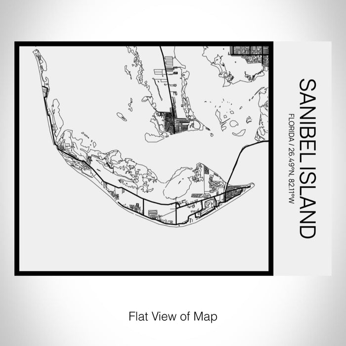 Rendered View of Sanibel Island Florida Map on 20oz Stainless Steel Insulated Bottle with Bamboo Top in Matte White with printed Tactile Lines Map in Black