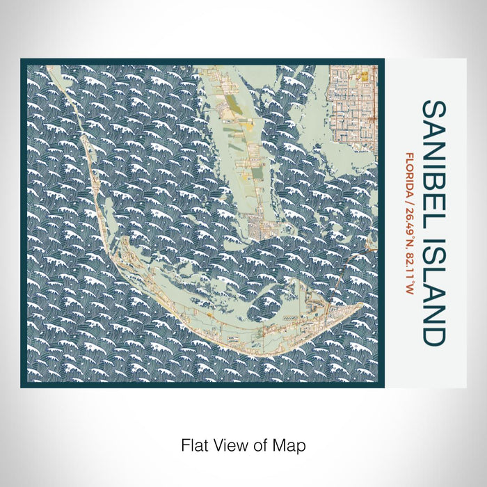 Rendered View of Sanibel Island Florida Map on 20oz Stainless Steel Insulated Bottle with Bamboo Top with printed woodblock style map