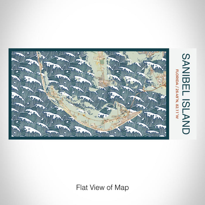 Rendered View of Sanibel Island Florida Map on 17oz Stainless Steel Insulated Bottle with printed woodblock style map