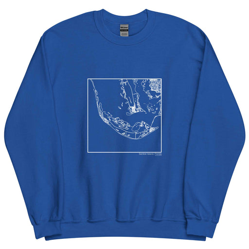 Sanibel Island Florida  Map Unisex Crewneck Sweater with City inscription in Royal Blue