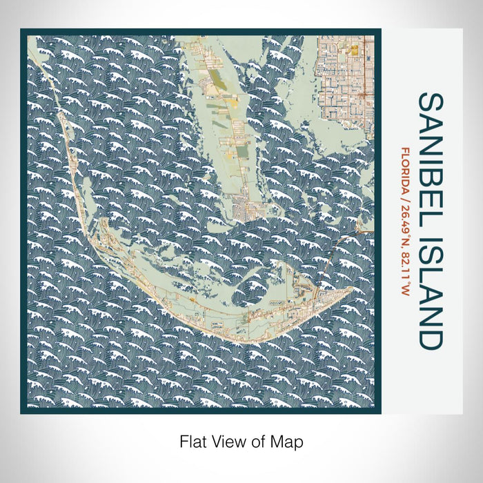 Rendered View of Sanibel Island Florida Map on 17oz Stainless Steel Insulated Tumbler in Woodblock Map Style