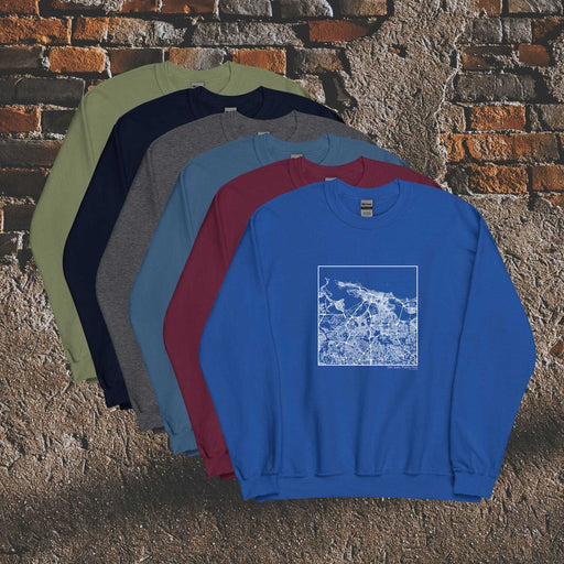 San Juan Puerto Rico  Map Unisex Crewneck Sweaters in Multiple Colors