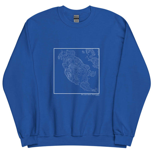 San Juan Island Washington Topographic  Map Unisex Crewneck Sweater with City inscription in Royal Blue