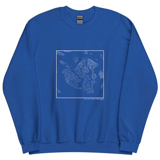 San Juan Islands Washington Topographic  Map Unisex Crewneck Sweater with City inscription in Royal Blue