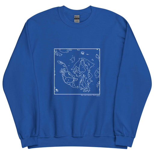 San Juan Islands Washington  Map Unisex Crewneck Sweater with City inscription in Royal Blue