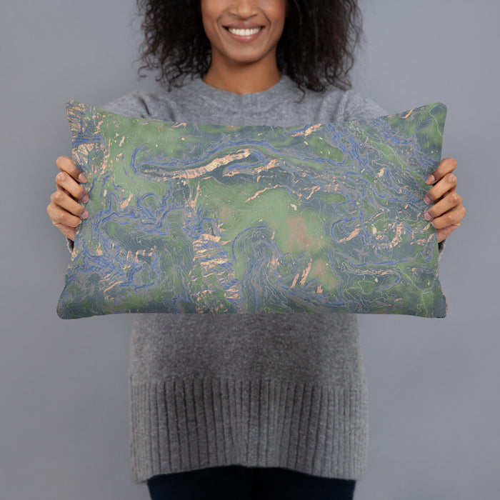 Person holding 20x12 Custom San Juan Wilderness Colorado Map Throw Pillow in Afternoon