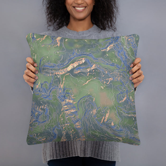 Person holding 18x18 Custom San Juan Wilderness Colorado Map Throw Pillow in Afternoon