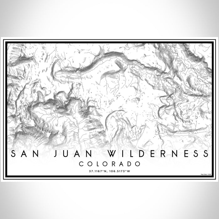 San Juan Wilderness Colorado Map Print Landscape Orientation in Classic Style With Shaded Background