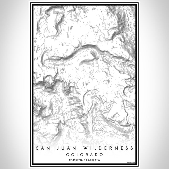 San Juan Wilderness Colorado Map Print Portrait Orientation in Classic Style With Shaded Background