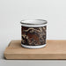 Front View Custom San Juan Wilderness Colorado Map Enamel Mug in Ember on Cutting Board
