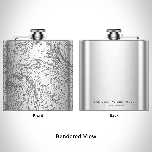 Rendered View of San Juan Wilderness Colorado Map Engraving on 6oz Stainless Steel Flask