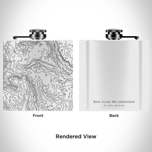 Rendered View of San Juan Wilderness Colorado Map Engraving on 6oz Stainless Steel Flask in White