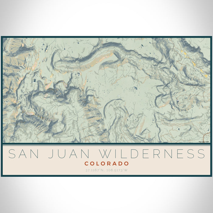 San Juan Wilderness Colorado Map Print Landscape Orientation in Woodblock Style With Shaded Background