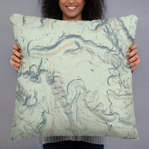 Person holding 22x22 Custom San Juan Wilderness Colorado Map Throw Pillow in Woodblock