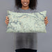 Person holding 20x12 Custom San Juan Wilderness Colorado Map Throw Pillow in Woodblock