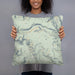 Person holding 18x18 Custom San Juan Wilderness Colorado Map Throw Pillow in Woodblock