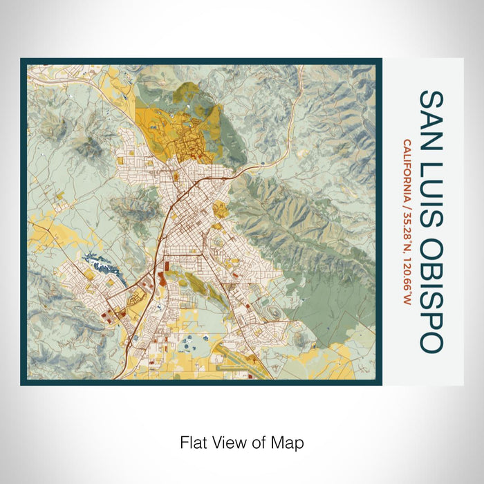 Rendered View of San Luis Obispo California Map on 20oz Stainless Steel Insulated Bottle with Bamboo Top with printed woodblock style map