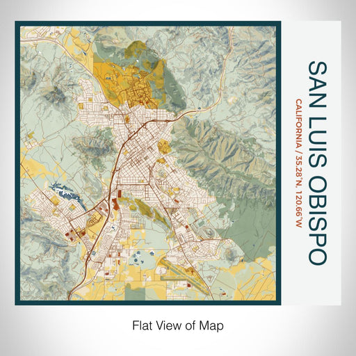 Rendered View of San Luis Obispo California Map on 17oz Stainless Steel Insulated Tumbler in Woodblock Map Style