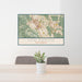 24x36 San Ramon California Map Print Lanscape Orientation in Woodblock Style Behind 2 Chairs Table and Potted Plant