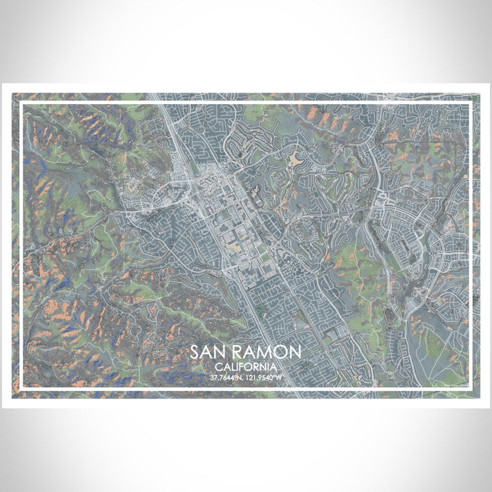 San Ramon California Map Print Landscape Orientation in Afternoon Style With Shaded Background