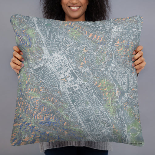 Person holding 22x22 Custom San Ramon California Map Throw Pillow in Afternoon