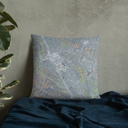 Custom San Ramon California Map Throw Pillow in Afternoon on Bedding Against Wall