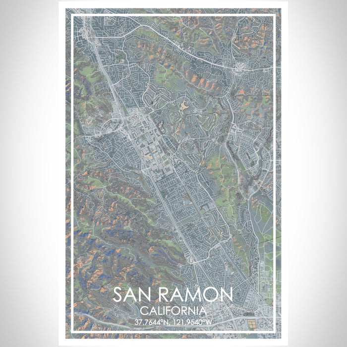 San Ramon California Map Print Portrait Orientation in Afternoon Style With Shaded Background