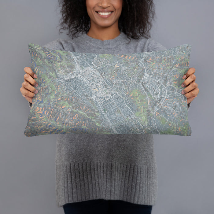 Person holding 20x12 Custom San Ramon California Map Throw Pillow in Afternoon