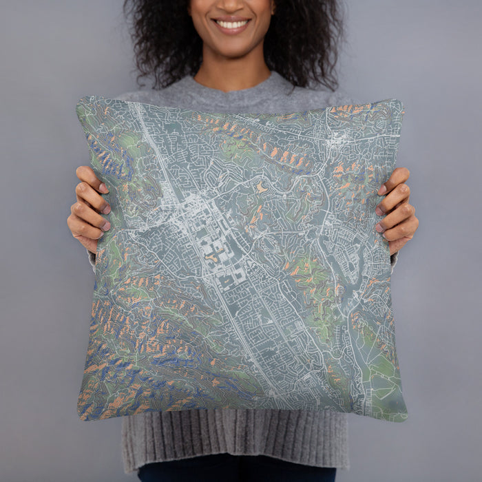 Person holding 18x18 Custom San Ramon California Map Throw Pillow in Afternoon