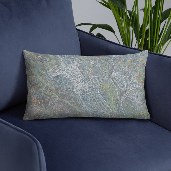 Custom San Ramon California Map Throw Pillow in Afternoon on Blue Colored Chair